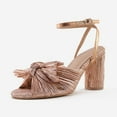 thumbnail image 3 of Womens Heeled Sandals Pleated Bow Knot Ankle Strap Open Toe High Block Chunky Heels Sandals Dress Bridal Wedding Shoes, 3 of 3