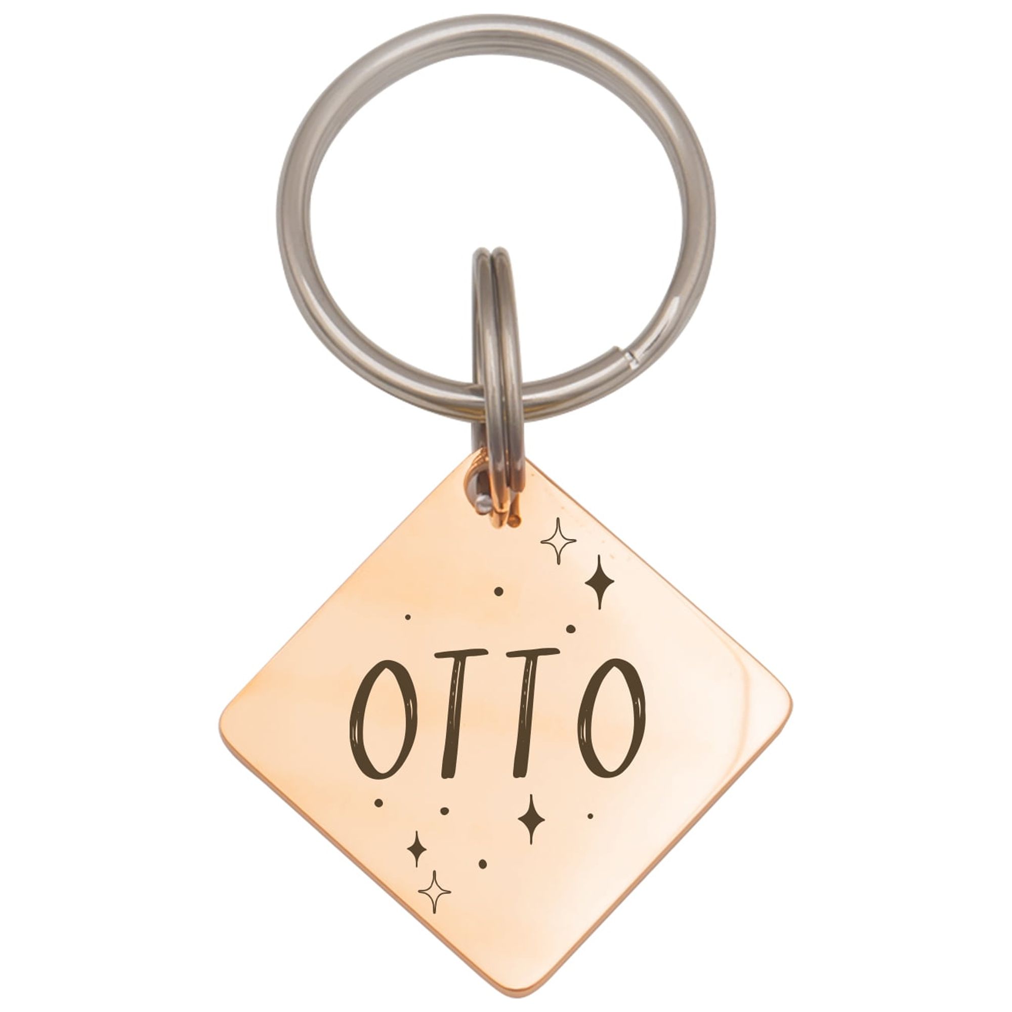Anavia Stainless Steel Metal Diamond Name - Boarder Birthday Holiday Christmas Engraved Dog ID Tag, Rose Gold