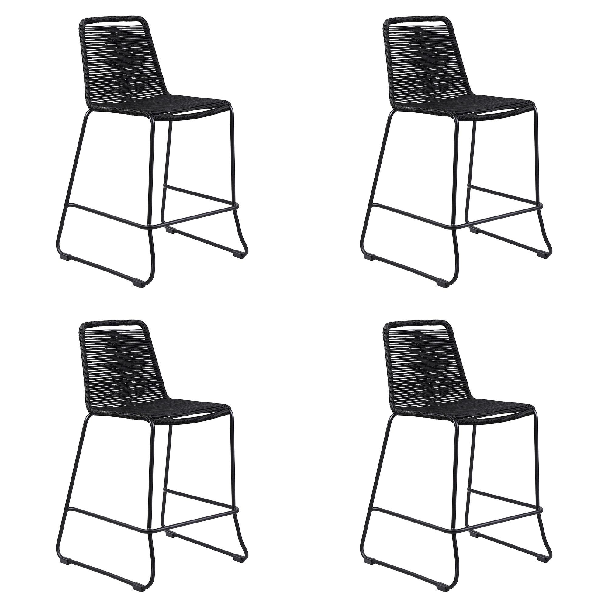 Shasta 26" Outdoor Metal and Black Rope Stackable Counter Stool - Set of 4