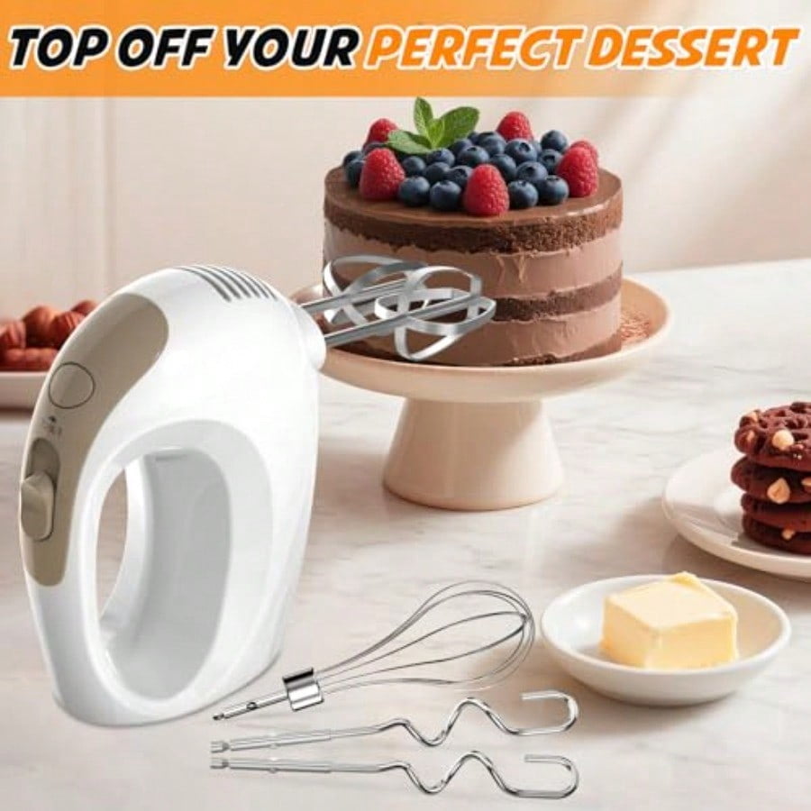 Hand Mixer - 5 Speed Portable Kitchen Mixer Electric Handheld with 5 Stainless Steel Accessories Whisk Food Beater Ivory