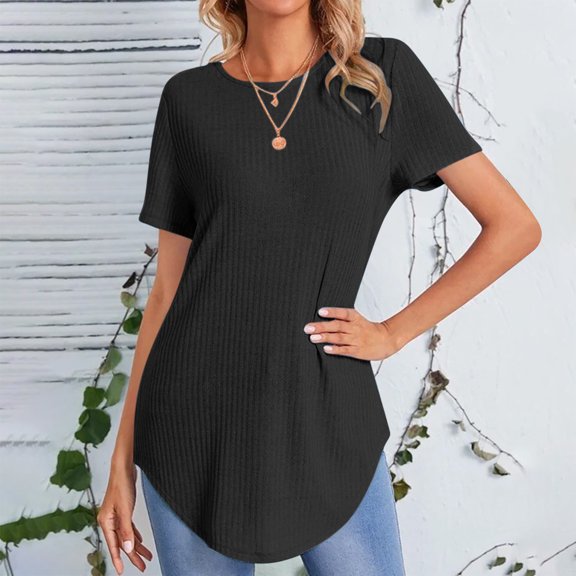 Tbopshirt Top for Women,Fashion Women Causal Round Neck Solid Blouse Short Sleeve Loose T-Shirt Summer Tank Tops