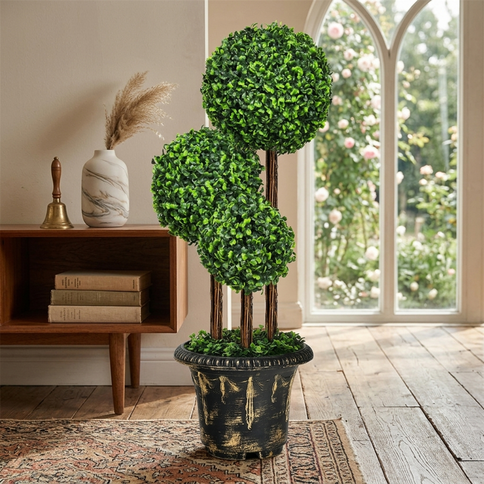 Vebreda Artificial Plant Decor, 36-Inch Artificial Topiary Triple Ball Tree for Indoor and Outdoor, Realistic and Lifelike Appearance