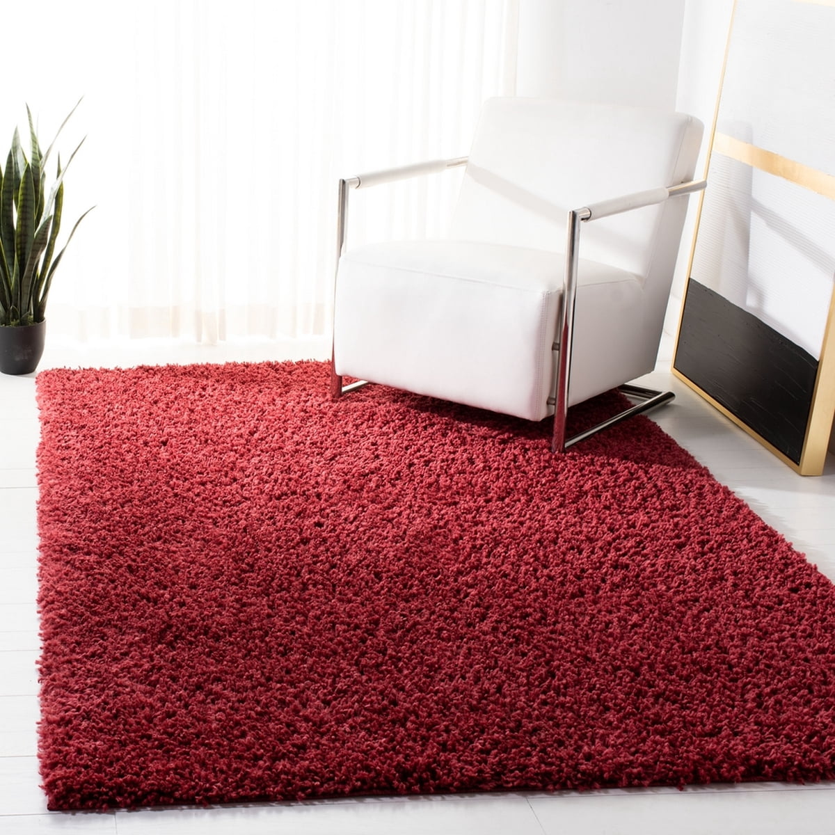 SAFAVIEH August Sophia Solid Shag Area Rug, Red, 6'7" x 6'7" Square