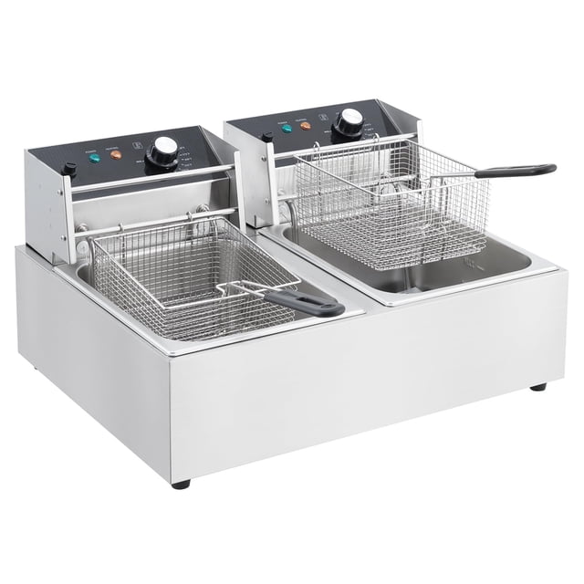 QinaQin Freidora eléctrica comercial de 3600 W con doble tanque de 12.6 QT/12 L y 2 canastillas, control preciso e independiente de temperatura