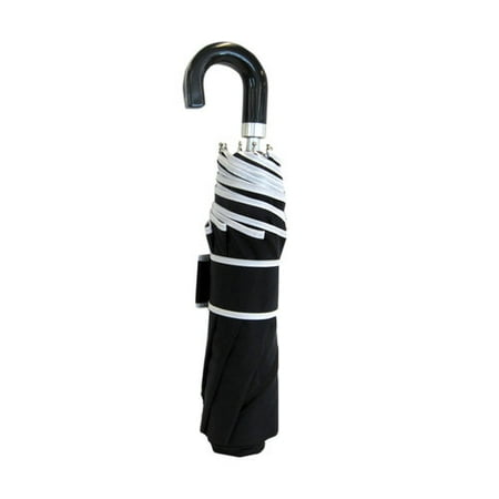 Crook-Handle Umbrella, Black with White Trim