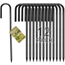 Fabulas Rebar Stakes 12 Inch, 12 Pack Rebar Stakes Heavy Duty Ground Anchors J Hook with Chisel Point End Galvanized Steel Anchors for Fence Landscape Trampoline Chain Link Garden Camping Tent Plants