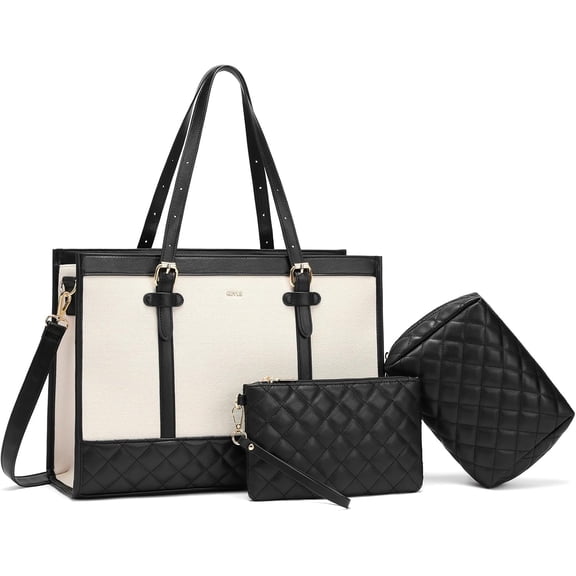 3 count Laptop Bag for Women,15.6 Inch Canvas Tote Bag Work Bags Large Business Computer Briefcase  Handbag Purse