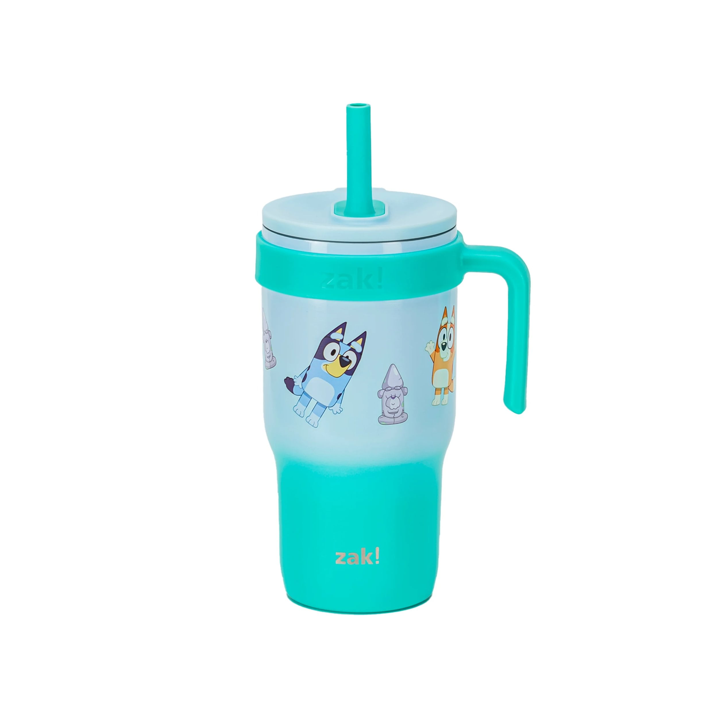 (2 pack) Zak Designs Bluey Kids Insulated Tumbler with Straw, 18oz Stainless Steel Leak-Proof Cup with Handle