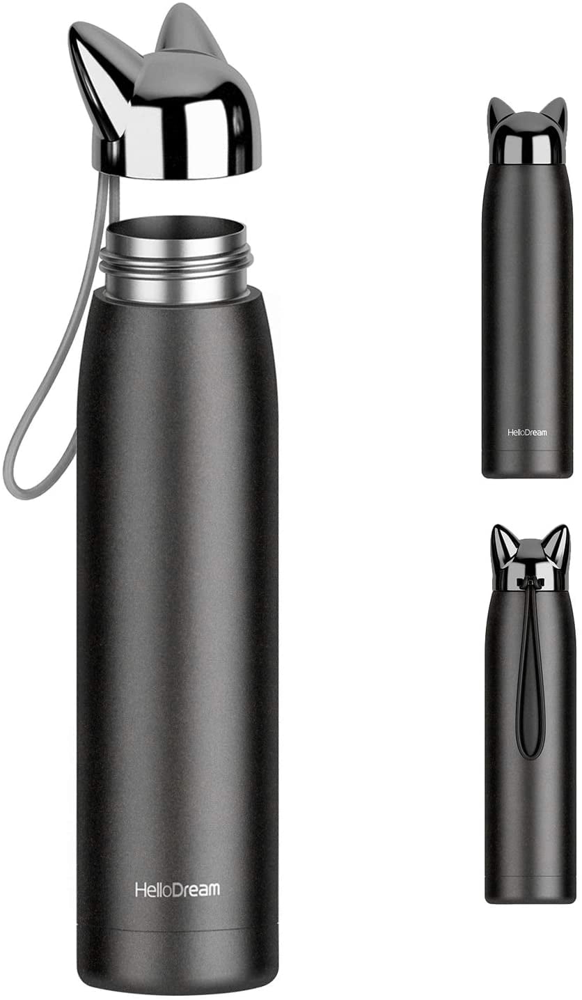 Cute Fox Leave Kids Water Bottle Thermos with Straw School Vacuum Insulated Stainless Steel Thermos Bottle Cup Leakproof Sport Travel Cup Mug Handle for Girls Women Biking 20 OZ