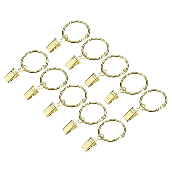 Curtain Rings with Clips, 36pack Drapery Curtain Clip Rings, 1.22 Inch Curtain Clip Rings Hooks (Gold)
