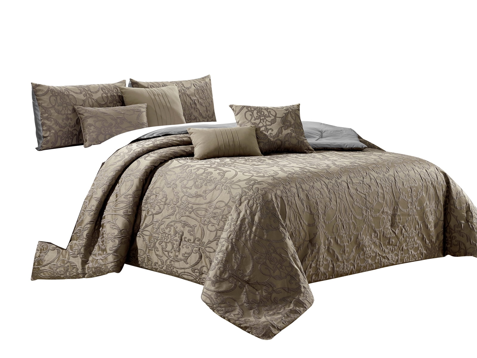 7Piece Pierce Comforter Set BeddingJacquard Damask Floral Scroll