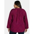 thumbnail image 3 of Terra & Sky Women's Plus Size Smocked Neck Blouse, 3 of 5