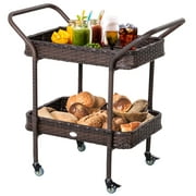 Outsunny Brown Steel, Rattan, Wicker and Polyethylene Outdoor Kitchen Serving & Storage Cart Tabletop