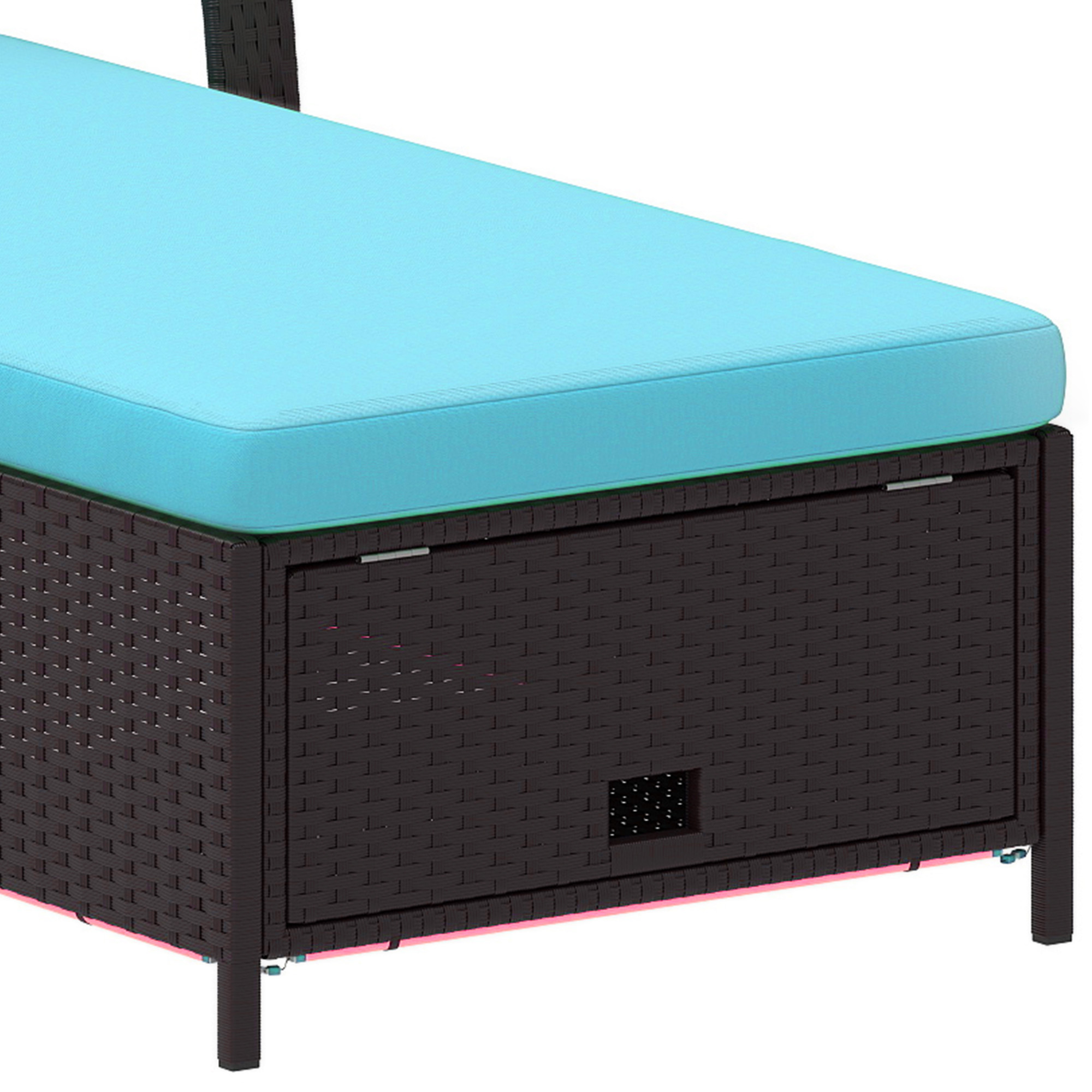 Uforic LED Outdoor Lounge Chair with 5-Level Recline, Wheels, Storage, Patio Wicker Chaise, Black/Blue