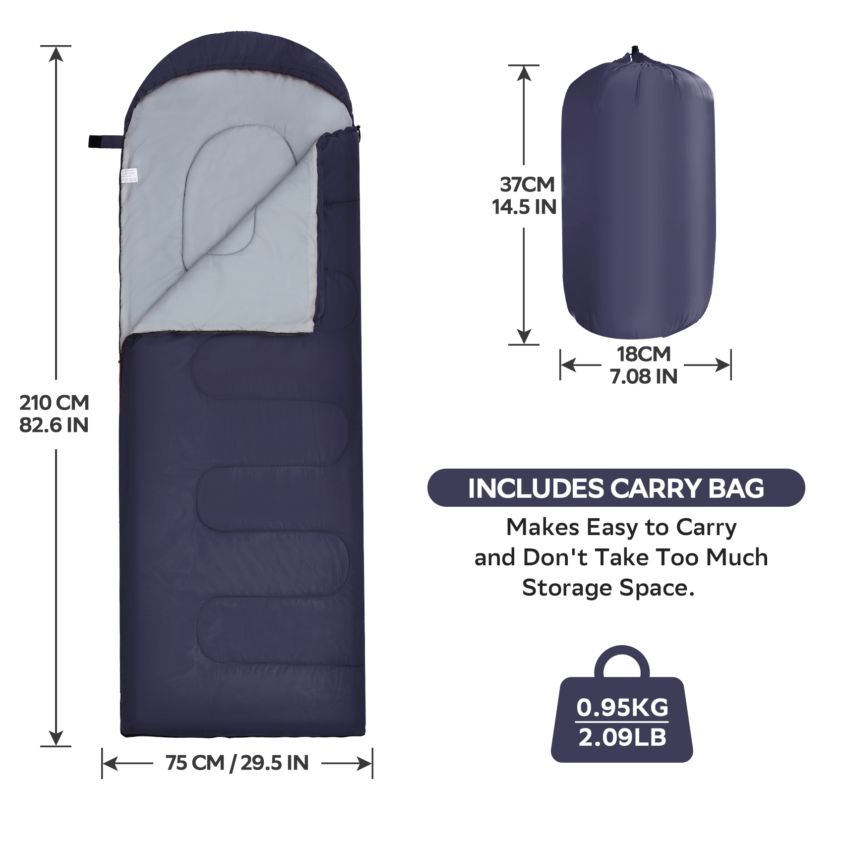 Croosse Lightweight Waterproof Sleeping Bag, Navy photo 4