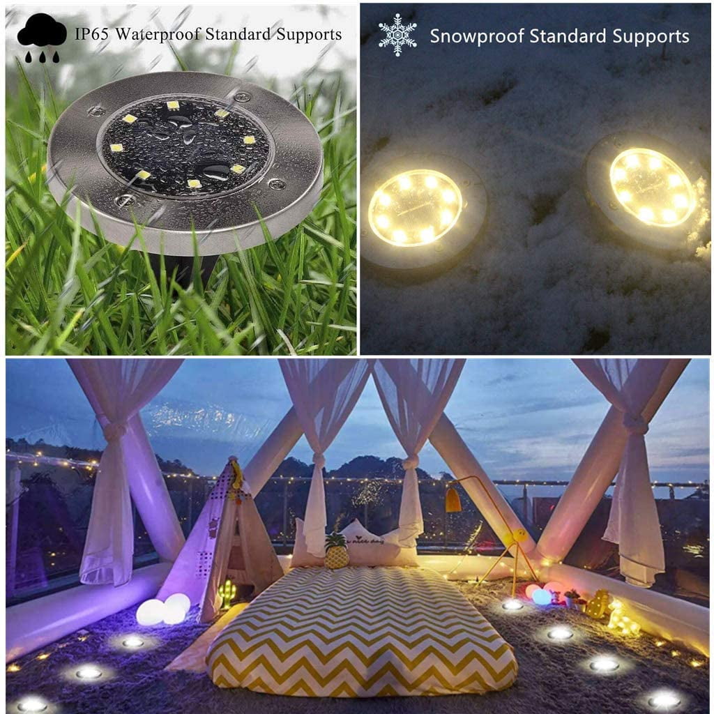 Solar Ground Lights, 8 Pack 8 LED Solar In-Ground Lights, Waterproof Solar Disk Lights Garden Lights Outdoor Landscape Lighting for Patio Pathway Lawn Yard Deck Driveway Walkway, Cool White
