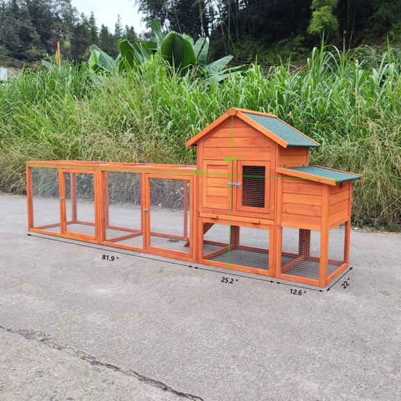 122＂Large Wooden Chicken Coop,Outdoor Hen House with Nesting Box ,Wire Fence Poultry Cage