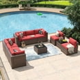 thumbnail image 3 of Aoxun 10 Piece Patio Furniture Set Wicker Rattan Patio Conversation Set Outdoor Sectional Sofa Set with Coffee Table and 4” Thickened Cushions, Red (Waterproof Cover Included), 3 of 8