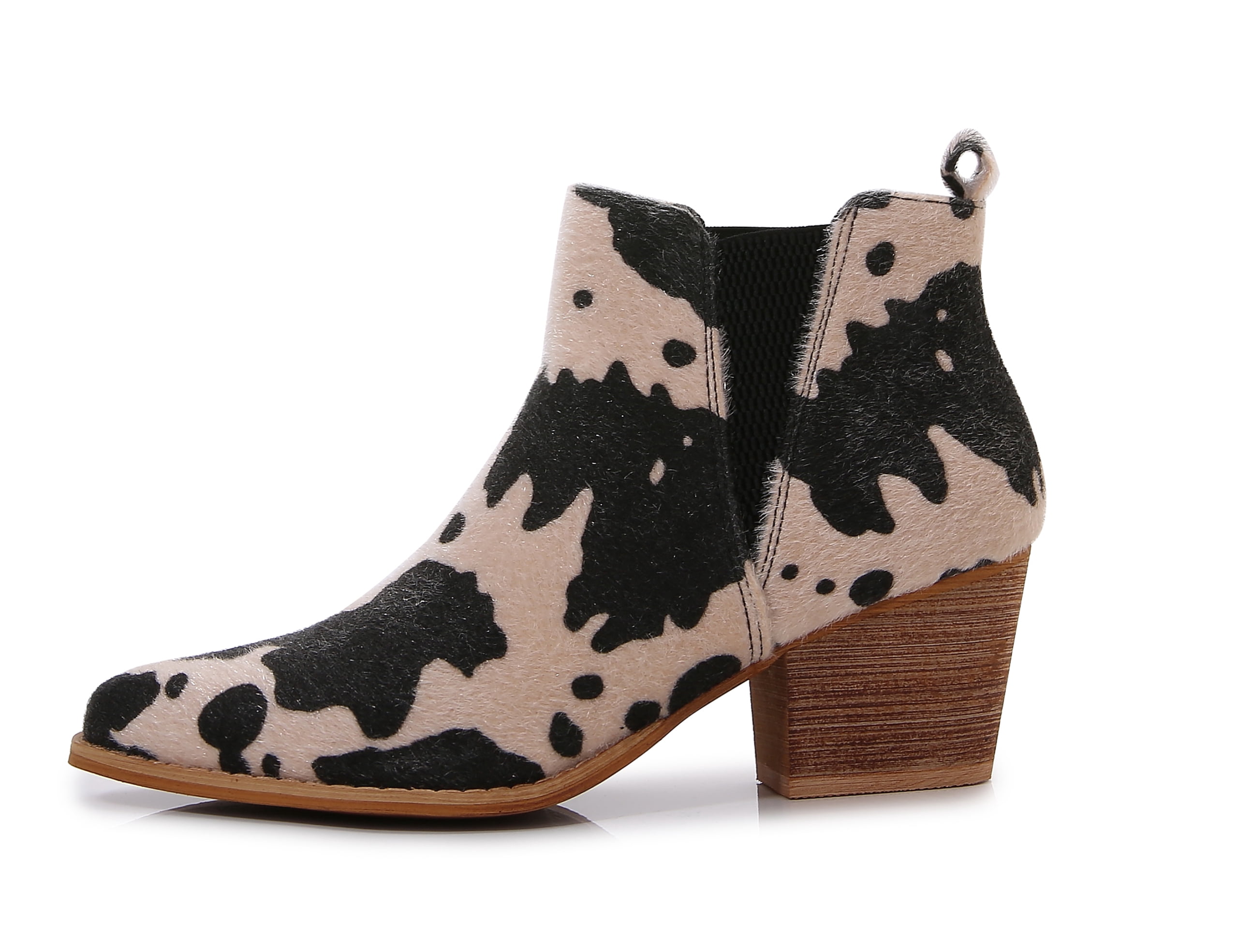 Wooden Heel Short Chelsea Ankle Boots (Cow Beige, 7)