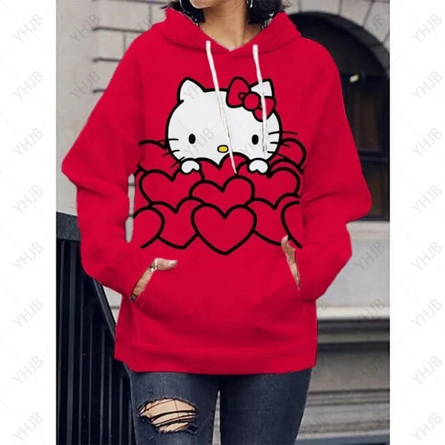 Chandail à Capuchon pour Femmes T-Shirt à Imprimé Hello Kitty Automne Mode à Capuche Chandail Décontracté Moderne 2023 Aguichant Chandail à Capuchon à Imprimé Léopard