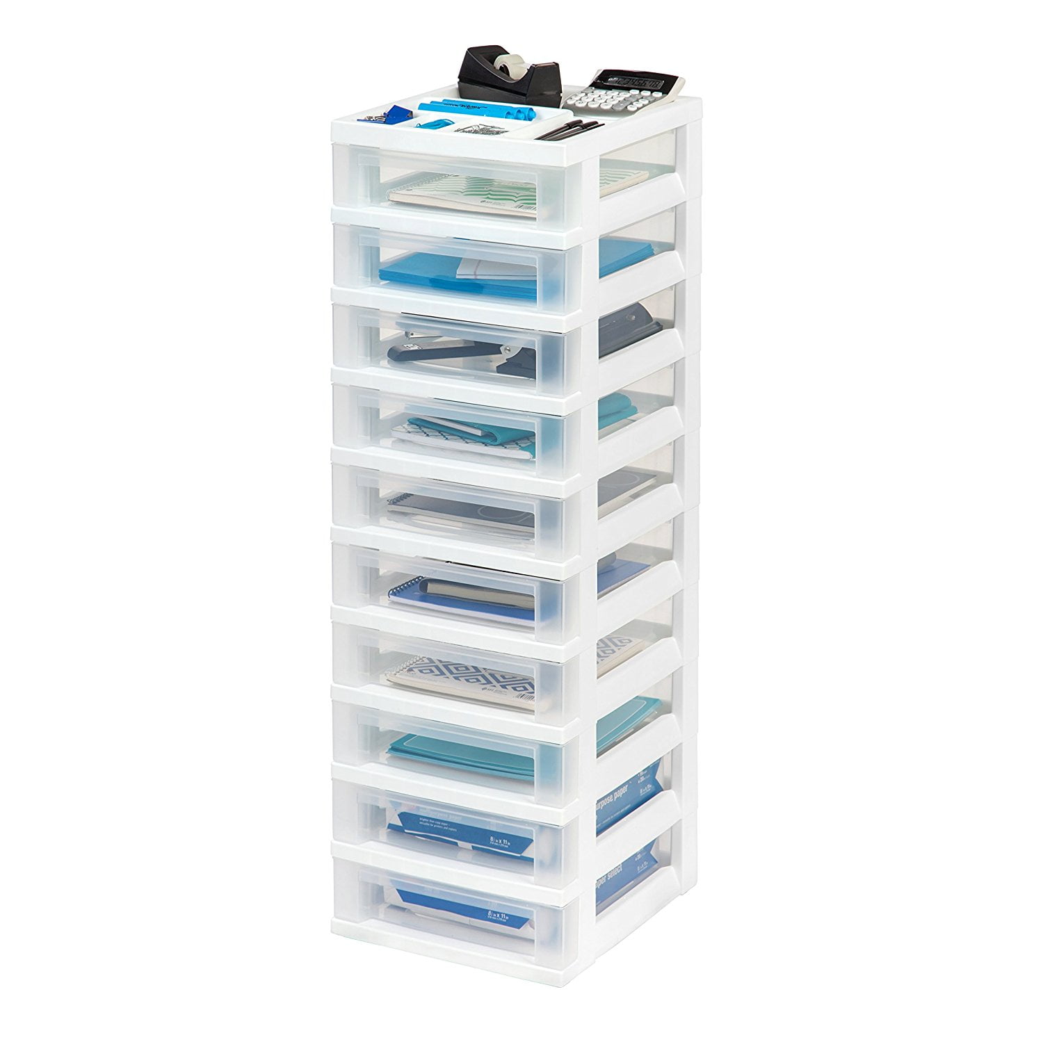 IRIS 10-Drawer Storage Cart with Organizer Top without Casters, White by IRIS USA, Inc.