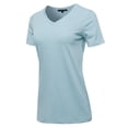 thumbnail image 2 of A2Y Women's Basic Solid Premium Cotton Short Sleeve V-neck T Shirt Tee Tops Ash Blue M, 2 of 6