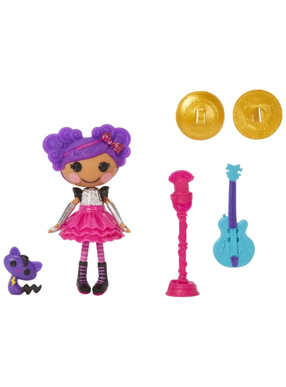 Lalaloopsy Mini Doll - Storm E. Sky with Mini Pet Cool Cat, 3" Rocker Musician Purple Doll with Mini Guitar and More Accessories, in Reusable House Package playset, for Ages 3-103