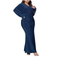 thumbnail image 6 of Women's Plus Size Long Sleeve V-Neck Solid Color Fishtail Evening Sparkle Sequin Slim Party Midi Dress Wrap Ruffle Sleeve Dress Cocktail Party Formal Dress Xl-4Xl, 6 of 8