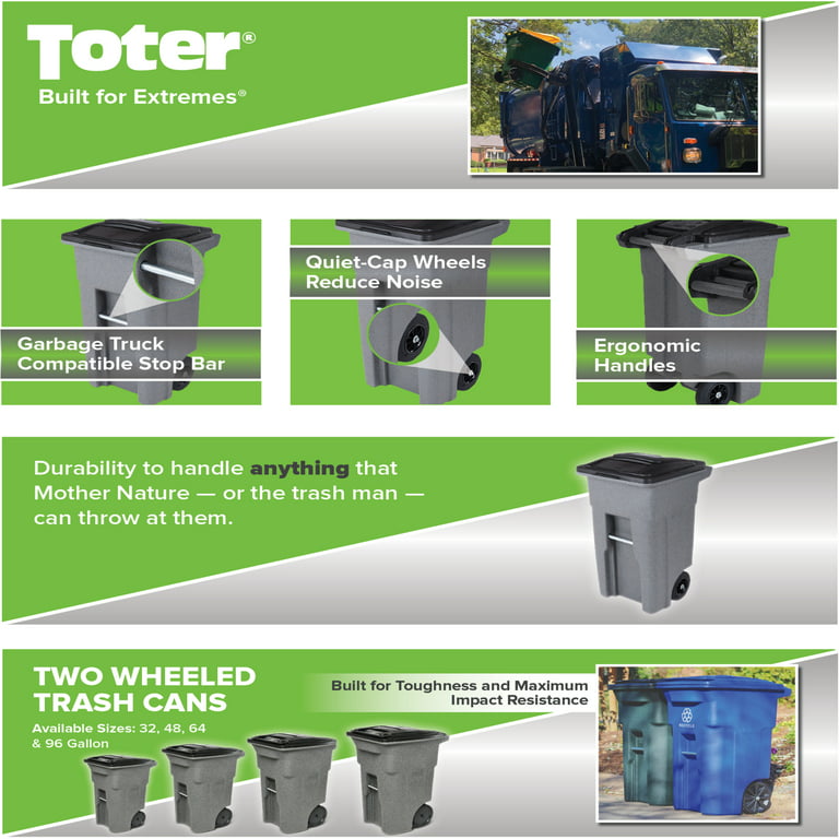 Toter 96 Gal. Greenstone Trash Can with Wheels and Lid (2 caster