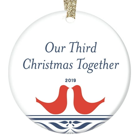 3rd Christmas Ornament Couples Third Christmas Ornaments 2019 Personalized Gift 2nd Holiday Present New Spouse Cute Engaged Married Anniversary Decoration Keepsake Porcelain Handmade Unique Love Birds 3