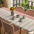 thumbnail image 3 of Spring Pink Floral Table Cloths for 8 Foot Rectangle Tables, Vintage Farmhouse Flowers Art Patio Waterproof Elastic Fitted Tablecloths, Washable Rectangular Table Cover for Camping, 3 of 8