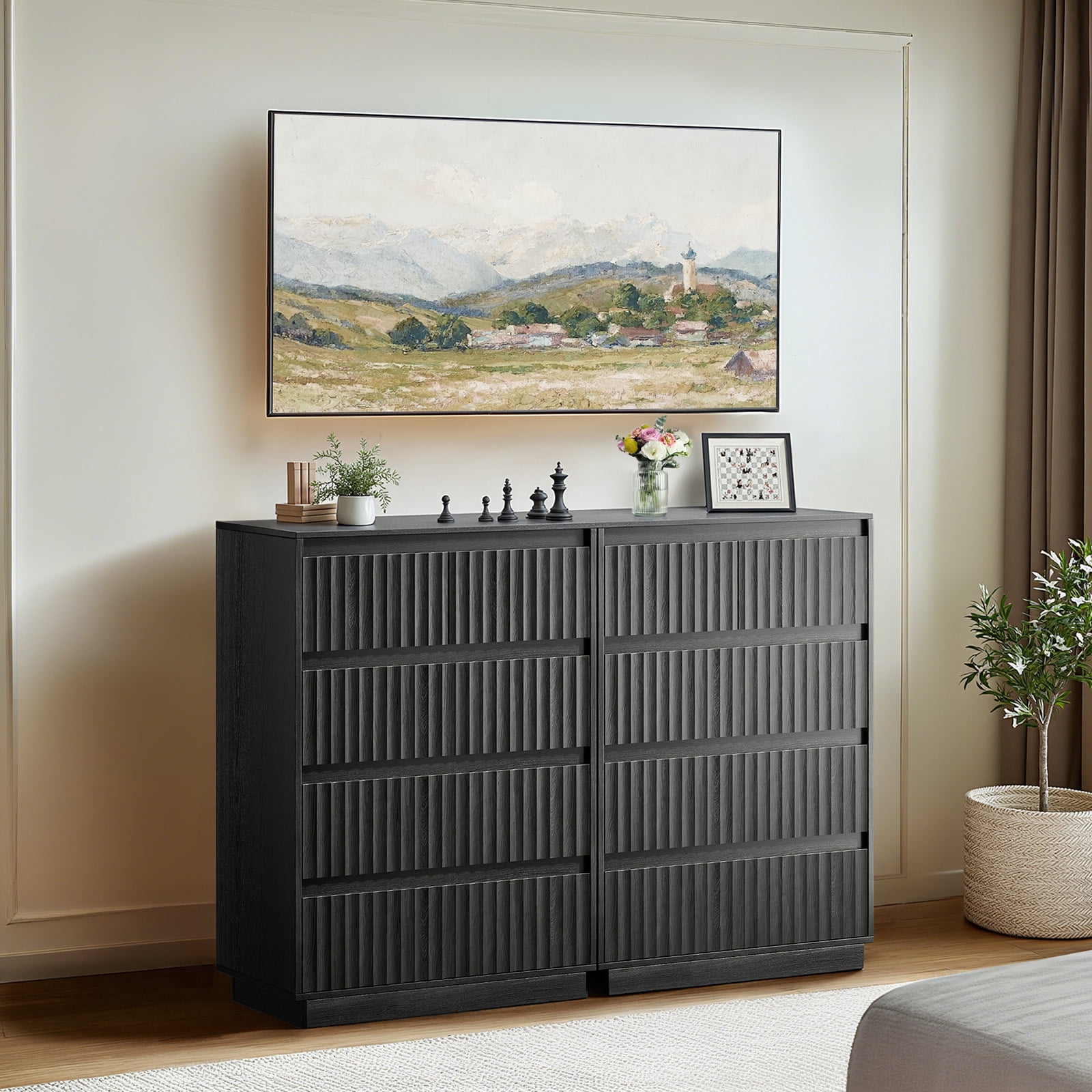 UPGO Wood Dresser, 5 Drawer Dresser for Bedroom, Modern Chest of Drawers with Deep Drawers Waterproof Living Room, Hallway, Entryway,Black