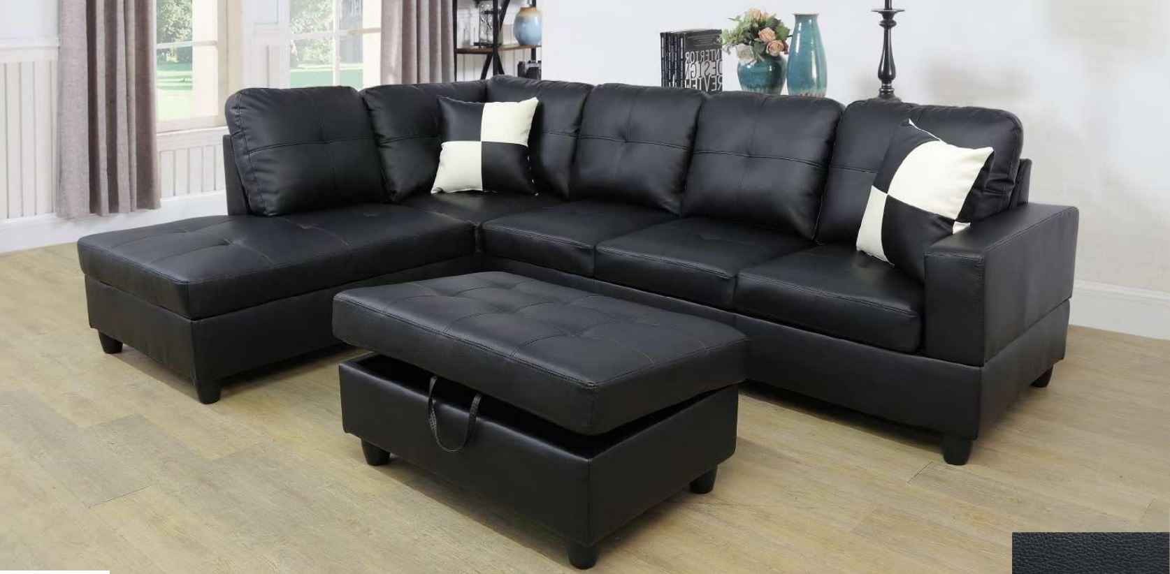 4pc Modern Black Leather Sectional Sofa Set S3289 for sale online 