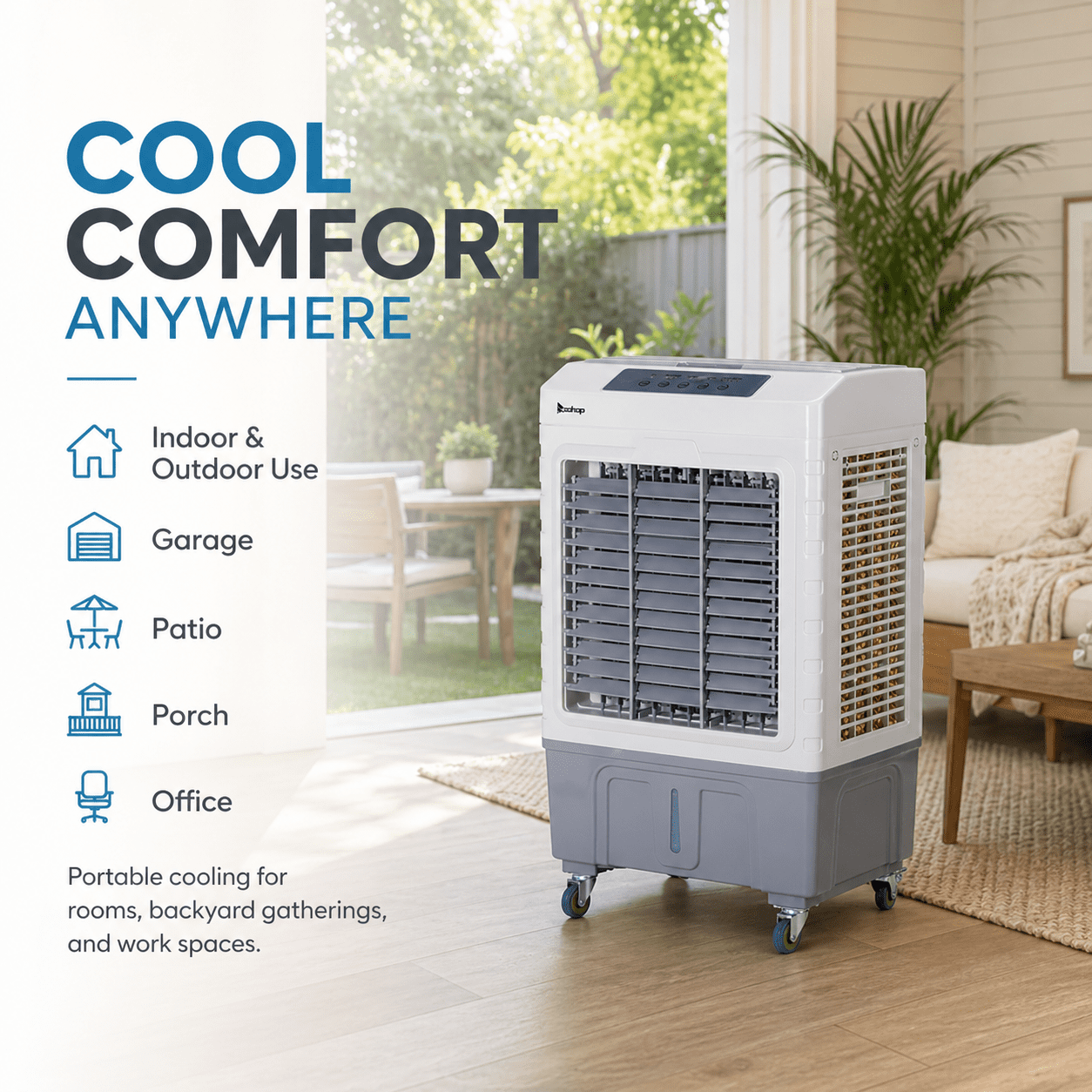 Alvantor 3 in 1 Portable Evaporative Air Cooler, 2647 CFM Swamp Cooler with Remote, 10.57 Gal Tank, 90°Oscillation, Gray and White