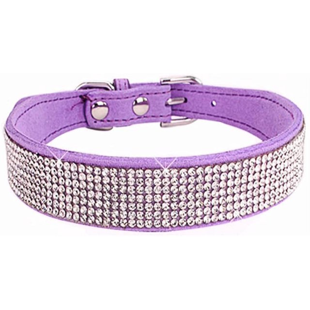 Sparkling Sparkling Dog Collar Collar de gato de diamante de cuero de gamuza suave lindo (Púrpura M) JAMW Sencillez