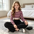 thumbnail image 4 of Enyan Teen Girl Fall Clothes Tween Trendy Long Sleeve Striped Top+Cami+Bell Down Pant 3 Piece Winter Outfit Set,11-12 Years, 4 of 7