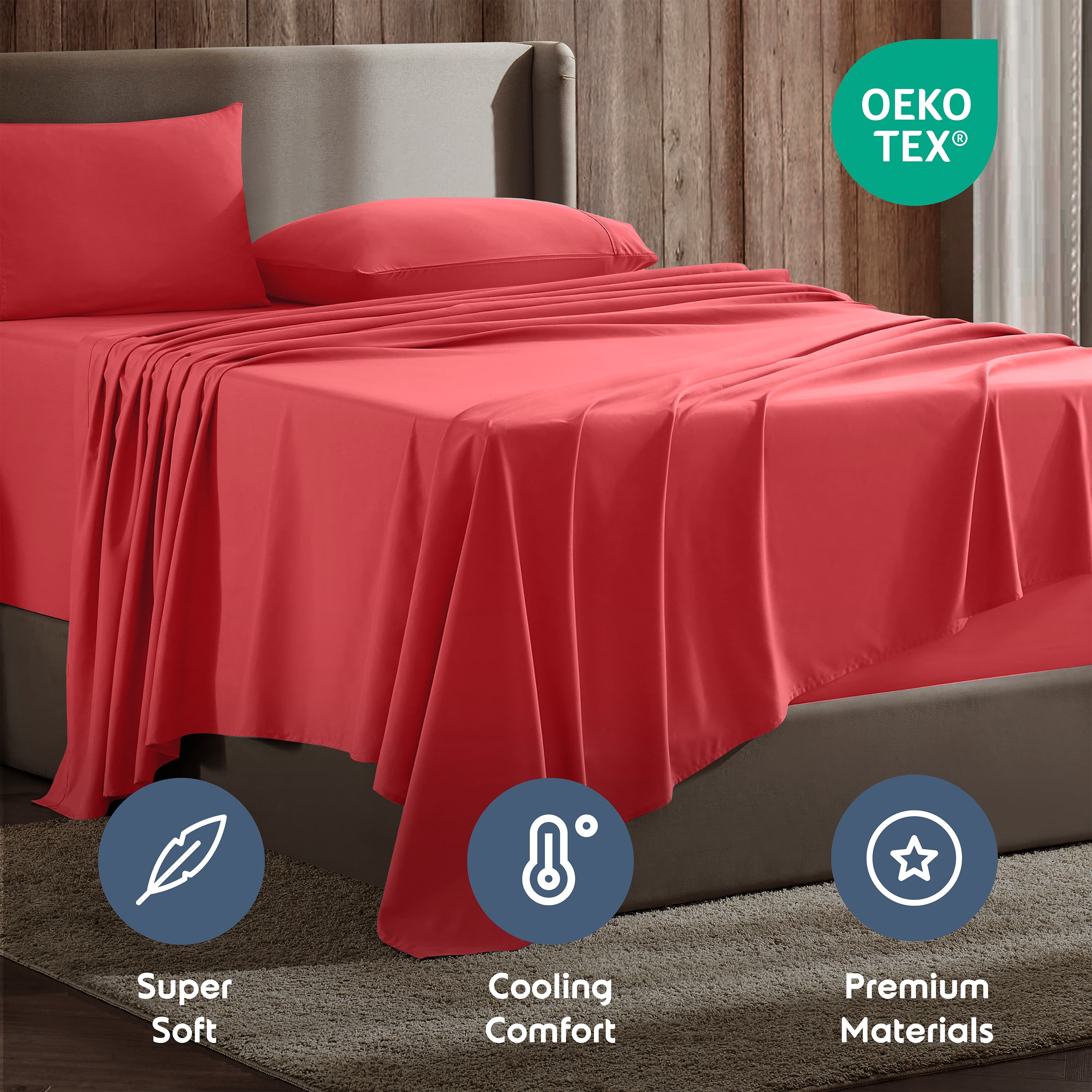 Lammaloe Split King Sheets Set, Hotel Style Deep Pocket 5 Piece Bed Sheets, Luxury Soft Microfiber Sheet Sets, Coral Pink