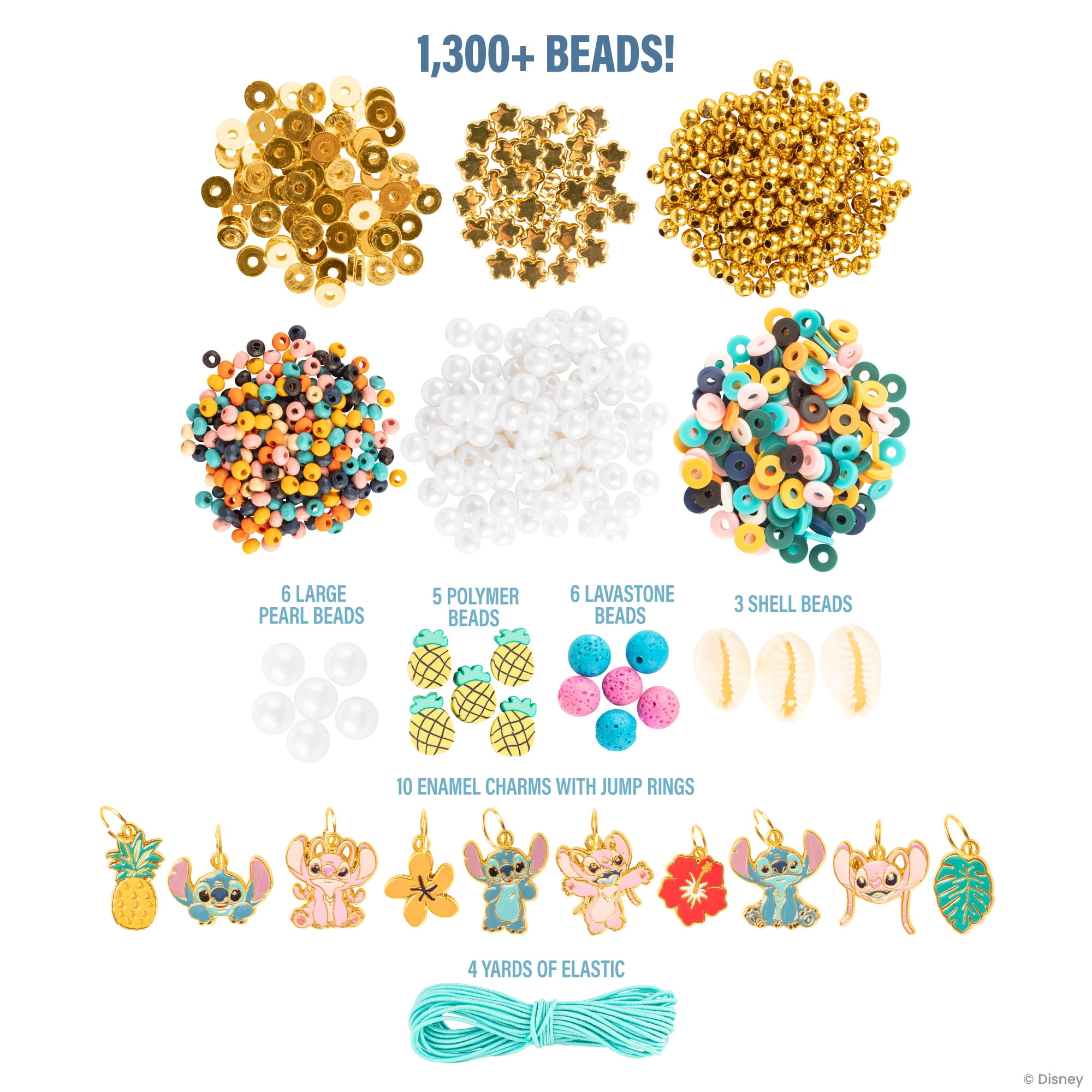 Fashion Angels: Disney Stitch: Cute & Feisty - DIY Jewelry Design Kit, Craft & Make 10 Colorful Charm Bracelets, Pineapple-Shell-Lava Beads, Kids 8+