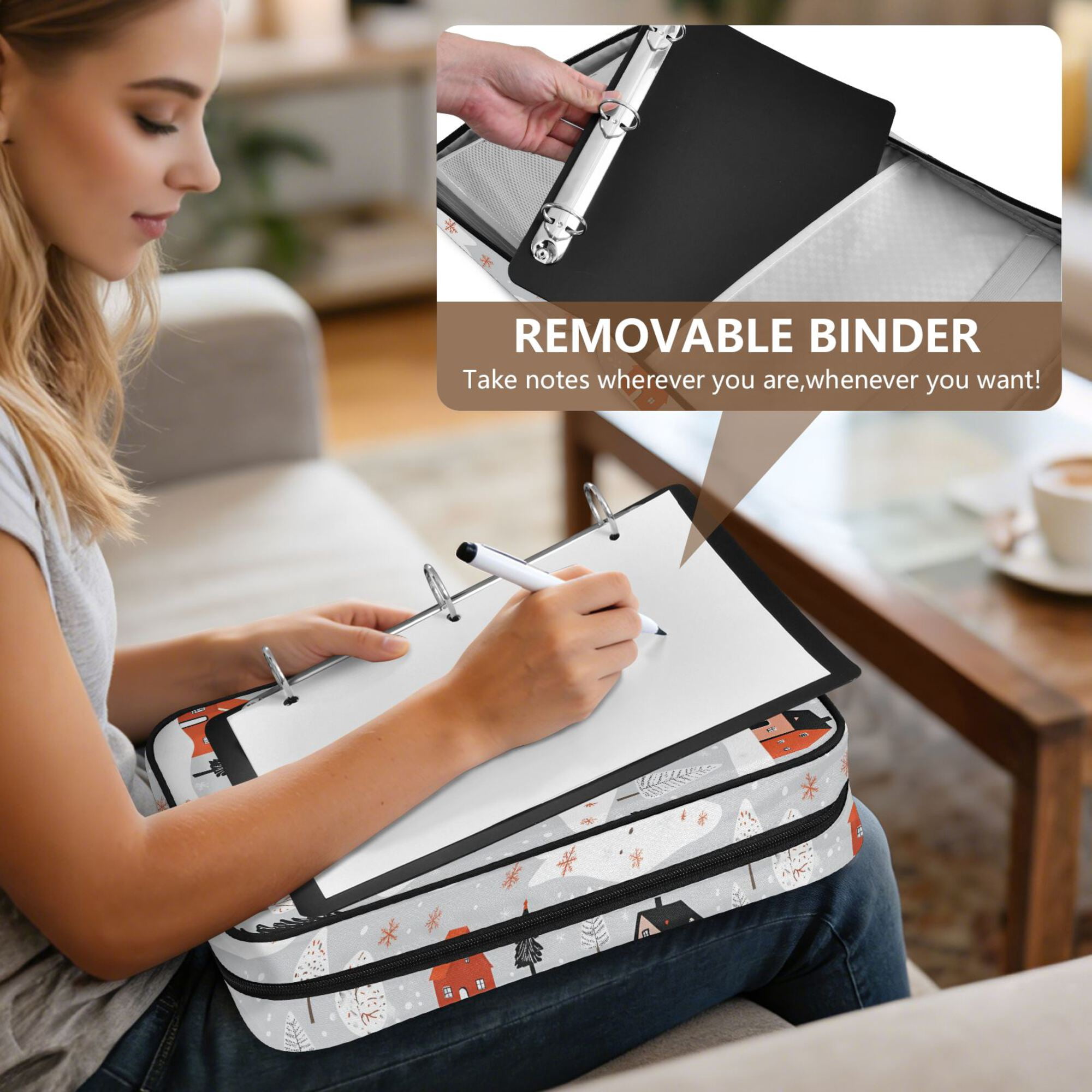 FORMRS Accordion File Folder A4 Size 7-Pocket Expanding Document Organizer Bag with 3 Ring Binder, Cartoon Red Houses
