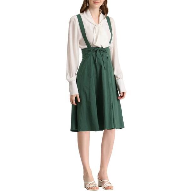 FALDA SUSPENDIDA CUTE PARA MUJERES, CORSÉ DE CINTURA ALTA, FALDA CORTA SKATER MINI EN VERDE OSCURO