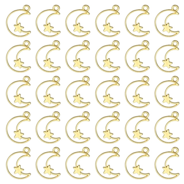 Uxcell 100Pcs Aleación de Pendientes de Bisel Abierto, Colgante de Marco Hueco de Luna y Estrella, Dorado