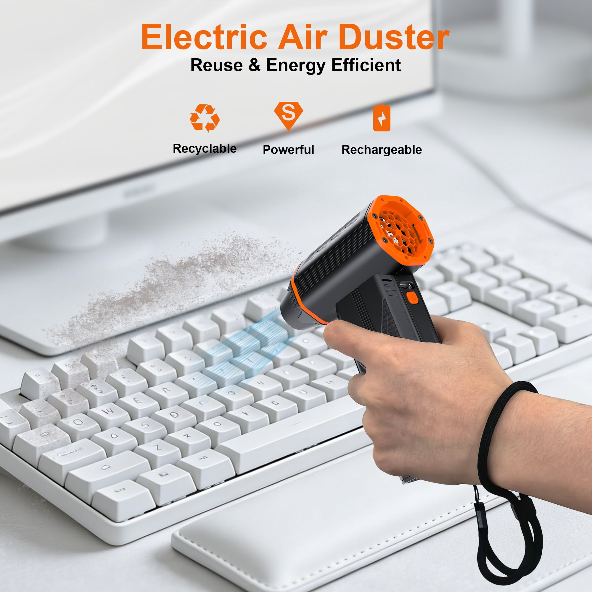 JUFINX 2-in-1 Compressed Air Duster,with Vacuum Pumping of Storage Bag, 150000 RPM Electronic Air Blower, Portable Cleaner for Laptop,PC,Car, Keyboard