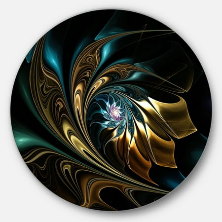 Designart Brown Blue Fractal Flower in Black' Oversized Abstract Metal Art