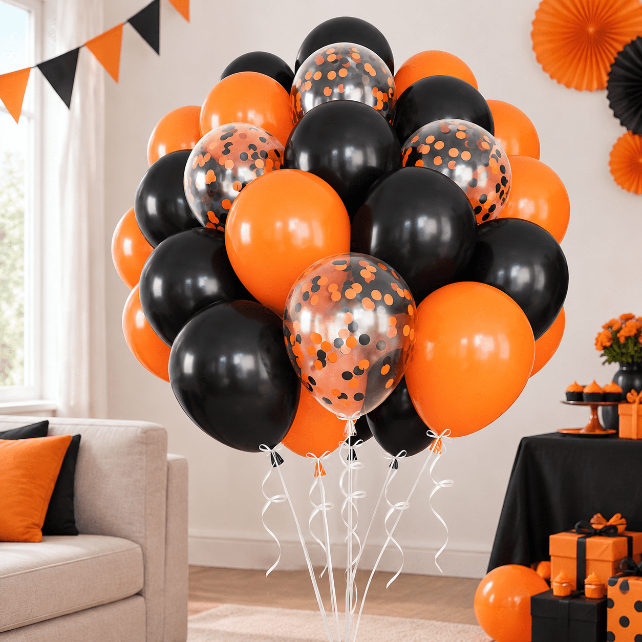 Latex Balloon Halloween Supplies Graduation Anniversary Yard Backdrop Spooky Ghost Party Decorations 60 Pack 3 Colors Black Orange Confetti Balloons For Birthday Bachelorette Trick or Treat