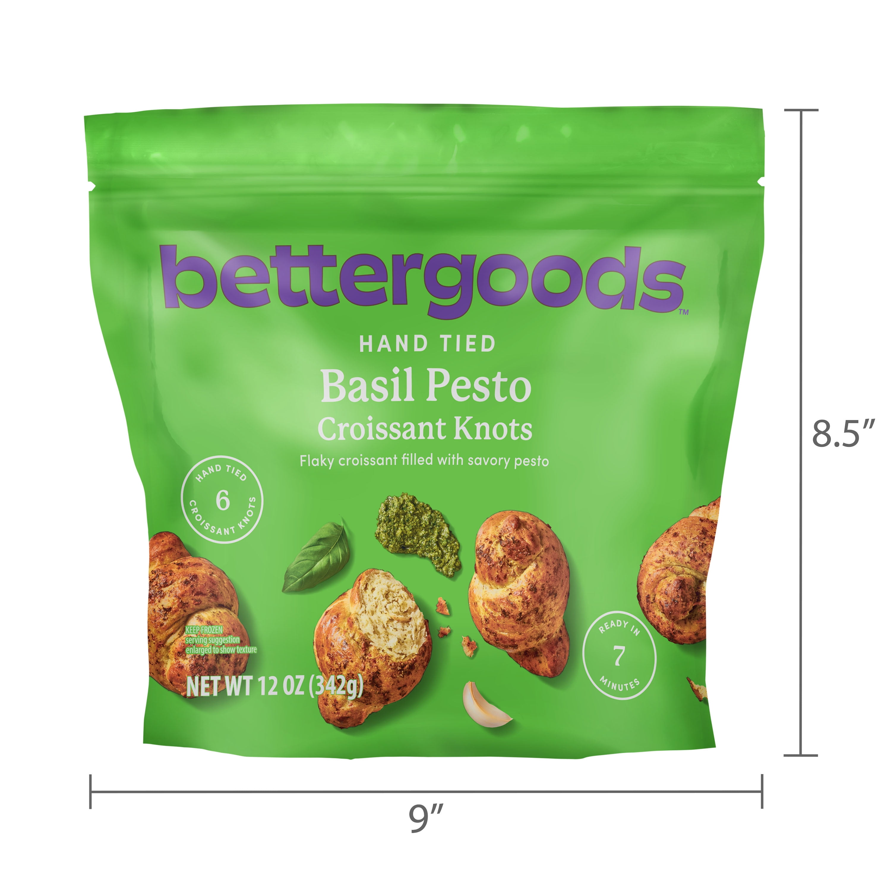 bettergoods Basil Pesto Hand Tied Croissant Knots, Garlic Filled, 12 oz, 6 Count (Frozen)