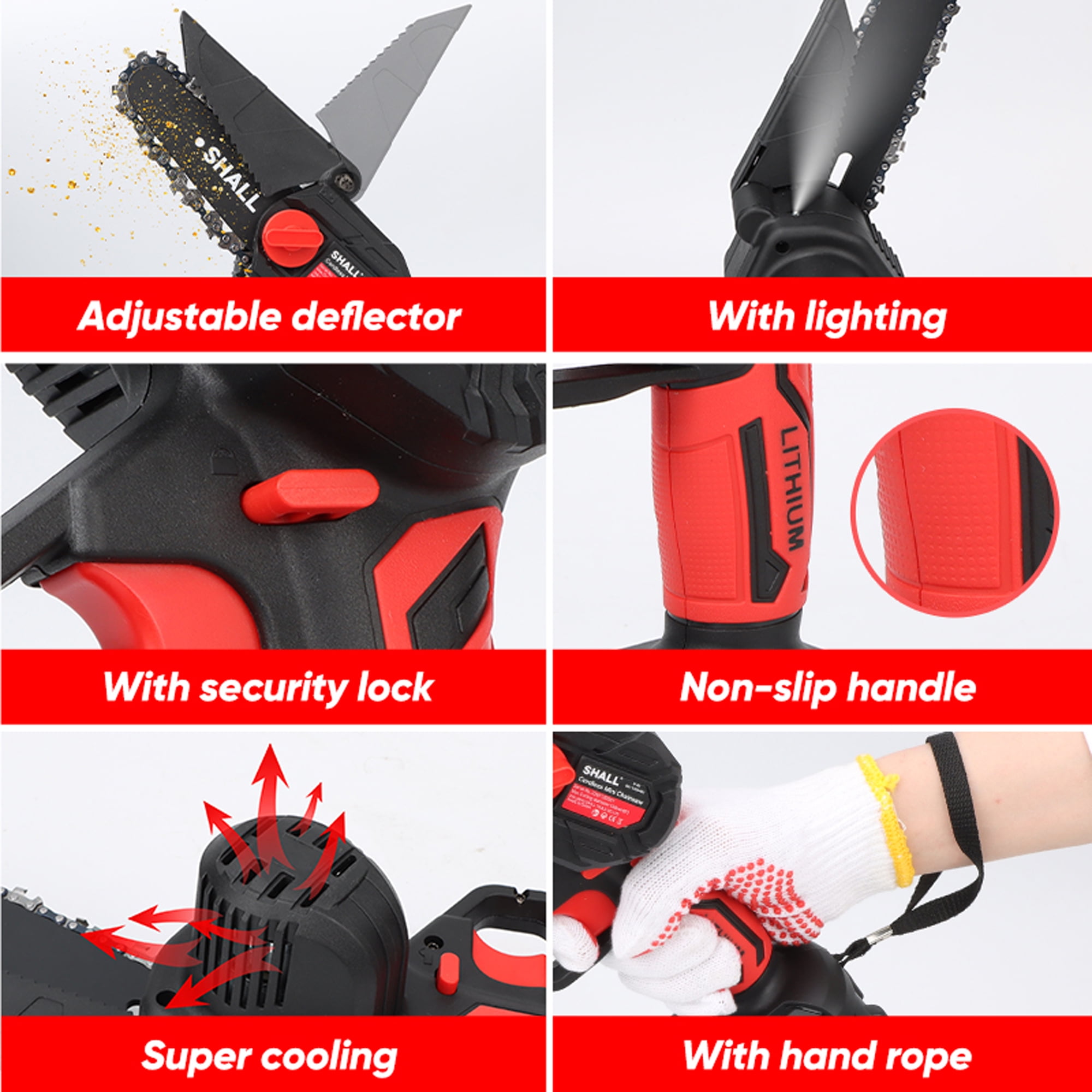 SHALL 4+6" Mini Handheld Chainsaw Cordless Chain Saw 21V