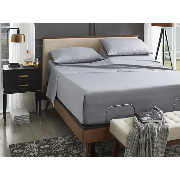 ABORN 100% Giza Egyptian Cotton Bedsheet 12" Deep Pocket 39" Split Top Light Grey Split-Head King