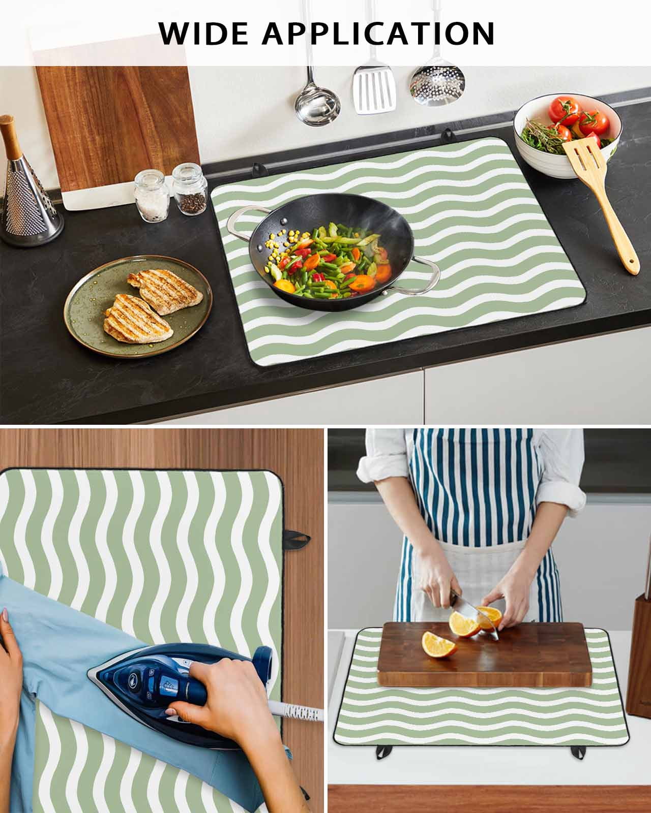 nqOlkjepod Large Induction Cooktop Protector Mat 24"x21", Sage Green Stove Top Covers for Electric Stove, Modern Abstract Waves Water Ripple Striped Stove Burner Cover Mats, Glass Top Stove Cover