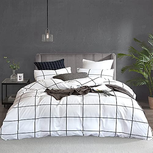 karever White Plaid Duvet Cover Set 