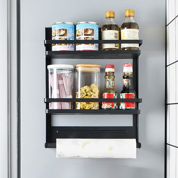 Fwttom Folding Kitchen Refrigerator Magnetic Shelf Magnetic Wall Mounted Shelf Clingfilm Bag Seasoning Bottle Storage Shelf